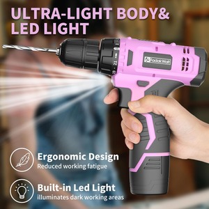 Cordless Drill 12V with Battery and Charger - Pink