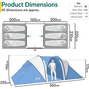 Hartland XL 6 Man 2 Room Tent - Blue by Trail