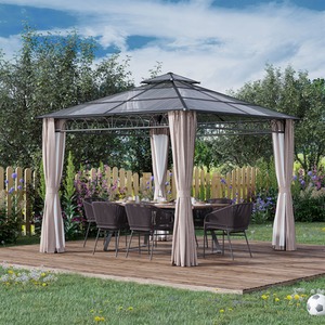 Outsunny 3 x 3m Hard Top Gazebo with Polycarbonate Roof - Black, Dark Grey, Khaki by Outsunny