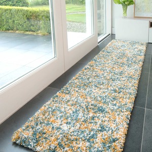Teal Ochre Mottled Soft Shaggy Area Rug by The Rug House