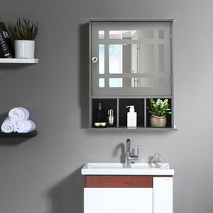 Bathroom Wall Cabinet Display Shelving Unit - Grey by Costway