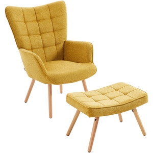 Upholstered Wingback Armchair with Footstool by Livingandhome