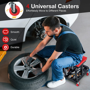 Rolling Creeper Seat-Red - Red by Costway