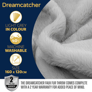Double Faux Fur Electric Heated Throw - Light Grey by Dreamcatcher