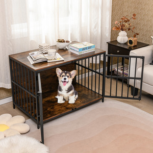 Dog Crate Furniture Dog Kennel - Brown by Costway