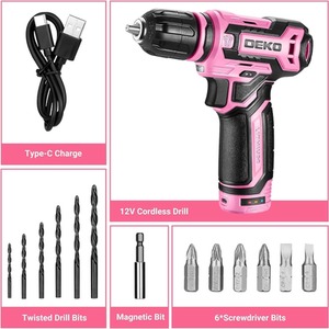 Cordless Drill 12V with Tool Set - Pink