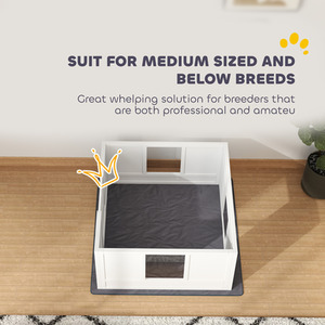 PawHut Dog Whelping Box with Whelping Pad Adjustable Entrance - White / 120cm by PawHut