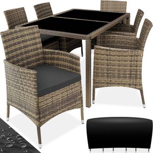 Rattan Garden Furniture Set 61 With Protective Cover - Nature/Dark Grey by tectake