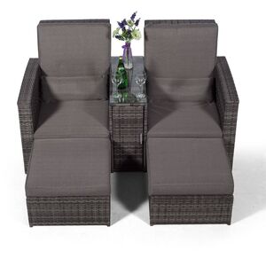 Nevada Double Reclining Rattan Sun Loungers Set - Grey by Giardino