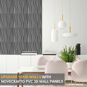 3D Wall Panels (50cm x 50cm) PVC Cladding Panel in Silver Waves Design by NOVECRAFTO