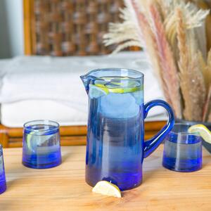 Merzouga Recycled Glass Tumblers with Jug Water Juice Glasses Pitcher - Blue by Nicola Spring
