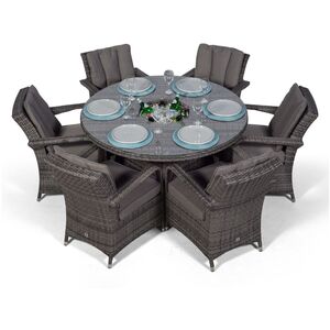 Arizona Round Rattan Patio Dining Set with Ice Bucket Drinks Cooler - Grey / 6 by Giardino
