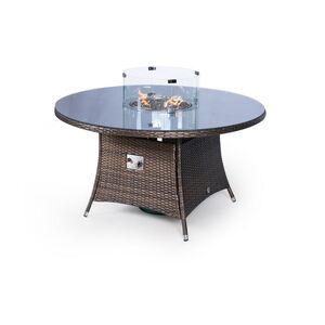 Savannah Fire Pit Round Rattan Patio Dining Set - Brown / 6 by Giardino