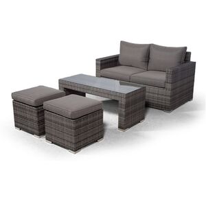 Giardino Sydney Rattan 2 Seater Sofa Set with Coffee Table and 2 Stools - Grey by Giardino