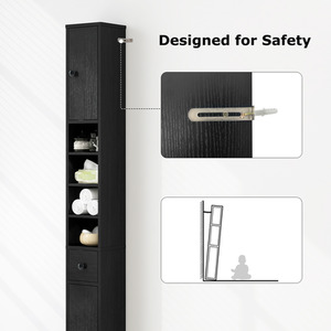 Slim Bathroom Tall Cabinet - Black by Costway