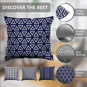 Set of 4 Navy Blue Geometric Cushion Covers by Bedbric