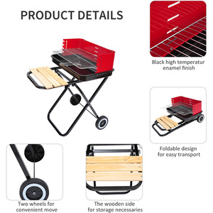 Outsunny Foldable Barbecue Grill with Wheels - Black and Red by Outsunny