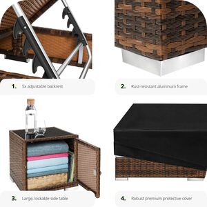 2 Rattan Sunloungers with Table and Protective Cover - Brown by tectake