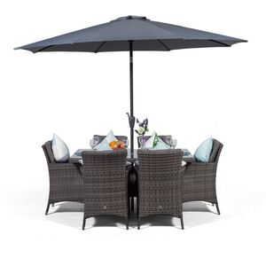 Savannah Square Rattan Patio Dining Set - Grey / 6 by Giardino