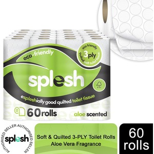 Splesh Soft and Quilted Toilet Roll Aloe Vera, 60 or 120 Roll - 60 Rolls / 60 by Splesh