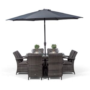 Arizona Square Rattan Patio Dining Set with Ice Bucket Drinks Cooler - Grey / 6 by Giardino