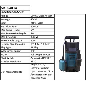 Submersible Water Pump With Float Switch - Blue / 4kg by Mylek