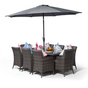 Savannah Square Rattan Patio Dining Set - Grey / 8 by Giardino