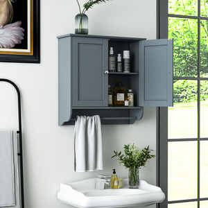 Bathroom Cabinet with Towel Bar - Grey by Costway