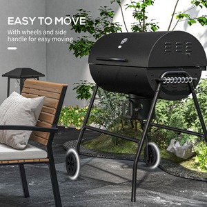 Outsunny Portable Barrel Charcoal Barbecue Grill Trolley - Black by Outsunny