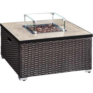 Square Rattan Outdoor Gas Fire Pit Table with Screen - Brown by Teamson Home