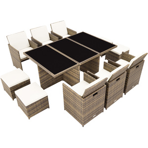 New York Rattan Garden Furniture Set with Protective Cover - Nature by tectake