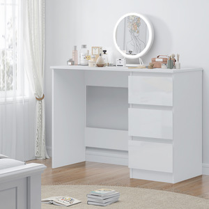 High Gloss White Dressing Table Desk With 3 Drawers - White by FWStyle