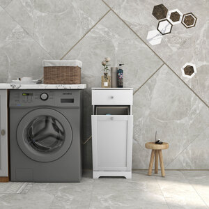 HOMCOM Bathroom Cabinet with Folding Laundry Hamper White - White by HOMCOM