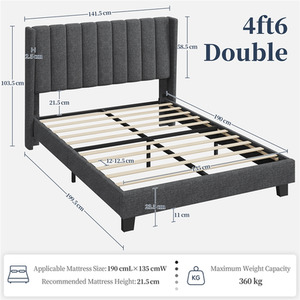 Yaheetech Upholstered Bed Frame with Channel Tufted Headboard - Dark Grey / Double by Yaheetech