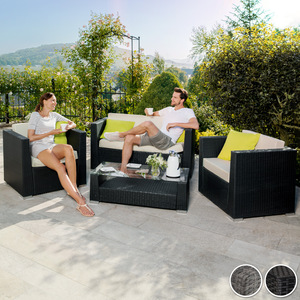 Rattan Garden Set Munich 4 Seats 1 Table - Black by tectake