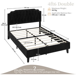 Upholstered Bed Frame with Button-Tufted Headboard - Black / Double by Yaheetech