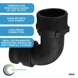 Camlock Adapter (2 inch) to BSP Male (2 Inch) 90-degree elbow - Black by DNA PACKAGING LTD