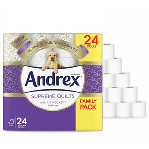Andrex Toilet Rolls Supreme Quilts Fragrance-Free 3 Ply Toilet Paper - 24 by Andrex