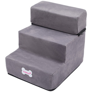 3-Step Convertible Pet Stairs with Removable Cover - Grey by Livingandhome