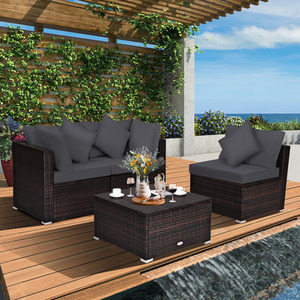 4Pcs Patio Conversation Set - Brown by Costway