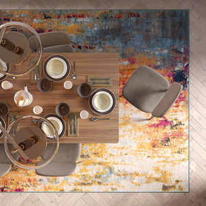 Bold Multicolour Distressed Abstract Living Area Rug by The Rug House