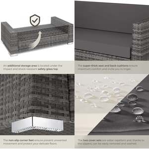 Rattan Garden Set Munich 4 Seats 1 Table - Grey by tectake