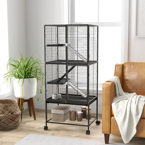 PawHut 4 Levels Ferret Cage Rolling Small Animal Cage with 3 Doors - Charcoal grey by PawHut