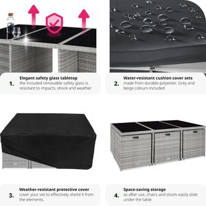 New York Rattan Garden Furniture Set with Protective Cover - LIght Grey by tectake