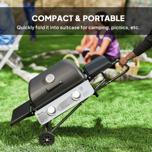 Outsunny Portable Foldable Gas BBQ Grill with Side Tables - Black by Outsunny