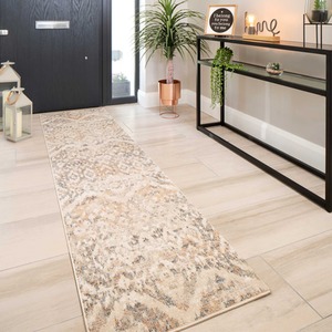 Natural Beige Gold Distressed Diamond Geometric Living Area Rug by The Rug House