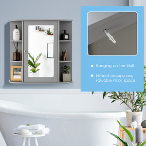 Costway Mirrored Bathroom Cabinet - Grey - Grey by Costway