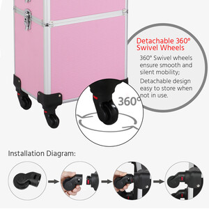 4 Tier Rolling Cosmetic Case - Pink by Yaheetech