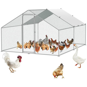 Metal Walk-In Chicken Coop Run with PE Tarpaulin - Silver / 3m / 3.93m by Livingandhome
