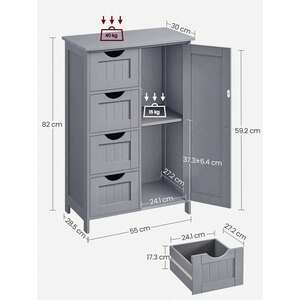 Bathroom Storage Cabinet with 4 Drawers - Grey by VASAGLE